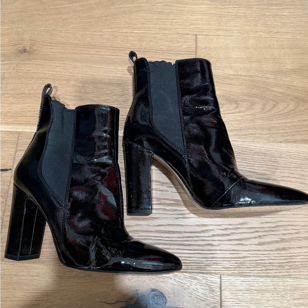 Vince Camuto Black Patent Pointed Toe Ankle Booties